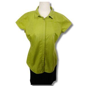 WORTHINGTON Chartreuse green short-sleeve button-down shirt MEDIUM LARGE blouse